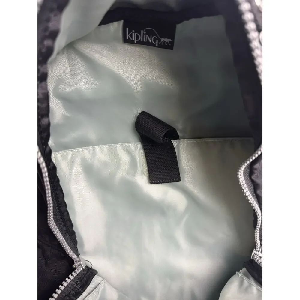 Kipling Seoul Backpack Black Tonal Nylon Laptop Bag w/ Monkey Keychain